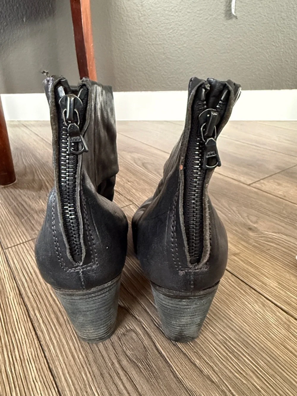 rag & bone Black Leather Stacked Heel Ankle Boots